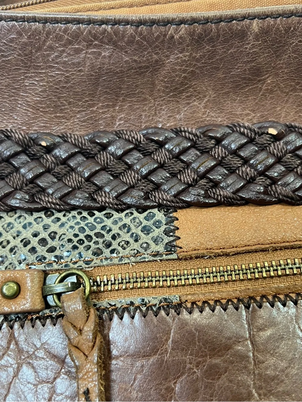 THE SAK Indio Boho Leather Patchwork Purse Hobo Shoulder Bag Braided